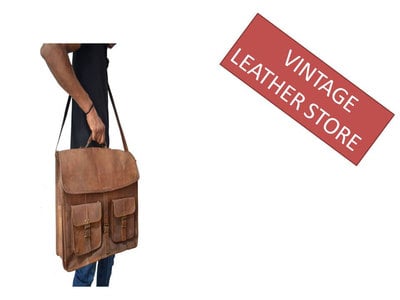 New leather messenger bag handmade 16 inch twin pocket cross body/ laptop bag/ macbook bag/ retro satchel/ shoulder bag