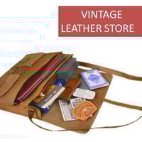 New Leather messenger bag Handmade 16 inch Twin Pocket cross body/ Laptop bag/ MacBook bag/ Retro Satchel/ shoulder bag - Thumbnail 1