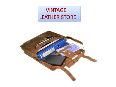 Uniqe style leather messenger bag for 14 inch laptop office authentic goat leather