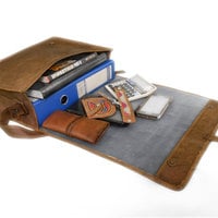 18" New Large Leather bag Handbag Office bag leather briefcase College bag Leather Laptop bag Mac book Bag Unisex leather bag Messenger bag - Thumbnail 4