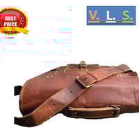 Pure genuine leather messenger satchel 14" vintage bag for Unisex SALE laptop flap shoulder bag cross body bag for Unisex  Messenger Bags - Thumbnail 3