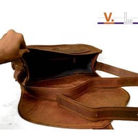 New handmade genuine leather 14" inch ladies purse/ day camera travel pouch shoulder bag - Thumbnail 3