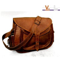 New handmade genuine leather 14" inch ladies purse/ day camera travel pouch shoulder bag - Thumbnail 4