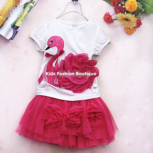 Girls 2-Pieces Swan Top & Skirt Tulle Outfit