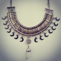 Statement crystal point necklace with moon pendants and a pentagram - Thumbnail 1