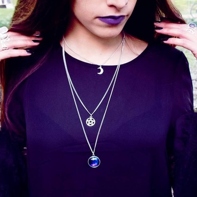 Multi layer moon and pentagram necklace