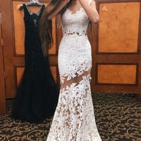 White mermaid lace mesh prom dress for teen,2017 formal dresses - Thumbnail 1