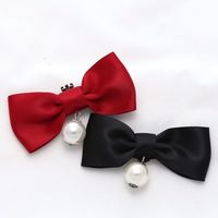 Black Ivory Red Green Grey Bow Faux Pearl Ball Wedding Bridal Shoe Clips Pair - Thumbnail 1