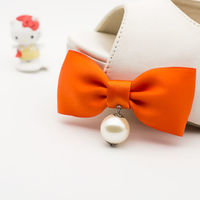 Black Ivory Red Green Grey Bow Faux Pearl Ball Wedding Bridal Shoe Clips Pair - Thumbnail 2