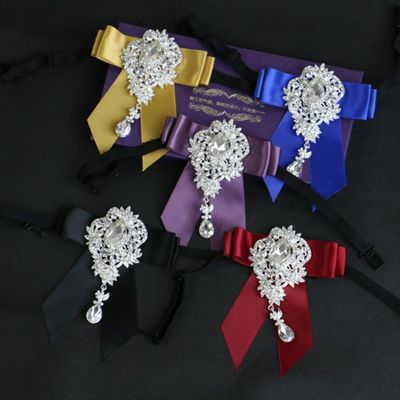 Dangle rhinestone crystal wedding men groom pre tied bow tie brooch pin clip - Thumbnail 5