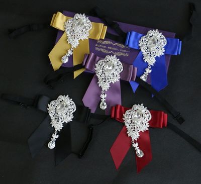 Dangle Rhinestone Crystal Wedding Men Groom Pre Tied Bow Tie Brooch Pin Clip