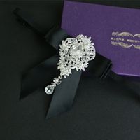 Dangle Rhinestone Crystal Wedding Men Groom Pre Tied Bow Tie Brooch Pin Clip - Thumbnail 2