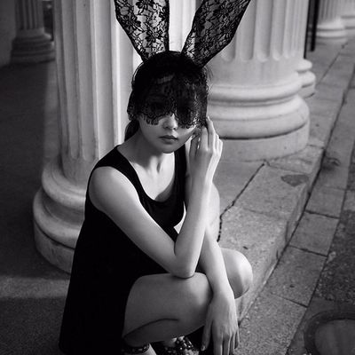 Sexy black lace veil mask rabbit ear party halloween headband hair accessories - Thumbnail 5