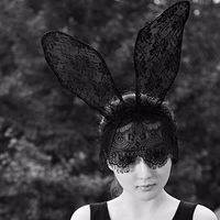 Sexy Black Lace Veil Mask Rabbit Ear Party Halloween Headband Hair Accessories - Thumbnail 1