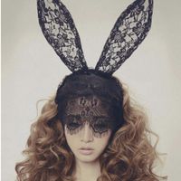 Sexy Black Lace Veil Mask Rabbit Ear Party Halloween Headband Hair Accessories - Thumbnail 2
