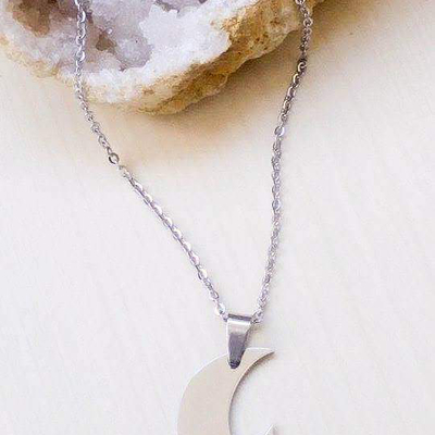 Stainless steel moon &  star necklace 