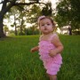 Lace Romper w/ Lace Flower Clip Pink and Turquoise-1