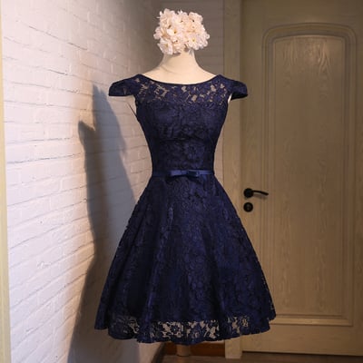 Cute a-line dark blue lace short prom dress,party  dresses - Thumbnail 5