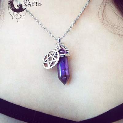 Purple fluorite necklace with pentagram
