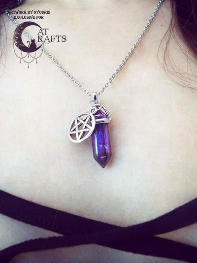 Purple fluorite necklace with pentagram