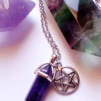 Purple fluorite necklace with pentagram - Thumbnail 2
