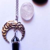 Moon silver necklace with black onyx crystal point - Thumbnail 2