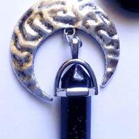 Moon silver necklace with black onyx crystal point - Thumbnail 3