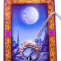 Moon silver necklace with black onyx crystal point - Thumbnail 4