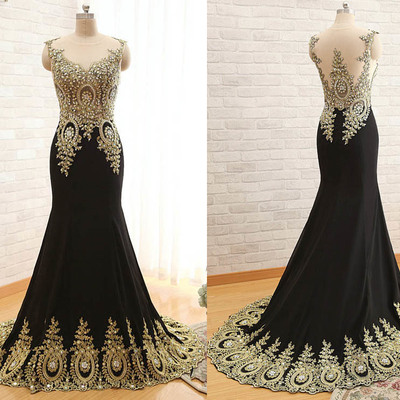 Amazing mermaid black lace+beading long prom dress,grad dresses