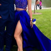 Handmade cobalt blue 2 pieces long prom dress,A-line satin beading evening dresses - Thumbnail 1