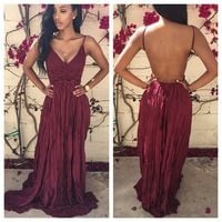 Burgundy lace long prom dress, formal evening dress whit lace top - Thumbnail 1
