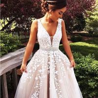 Elegant A-line tulle lace long prom gown,formal dresses - Thumbnail 1