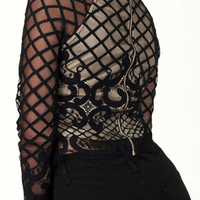 Trendy Long Sleeves Lace Trim Patchwork Black Polyester Shirts   - Thumbnail 1