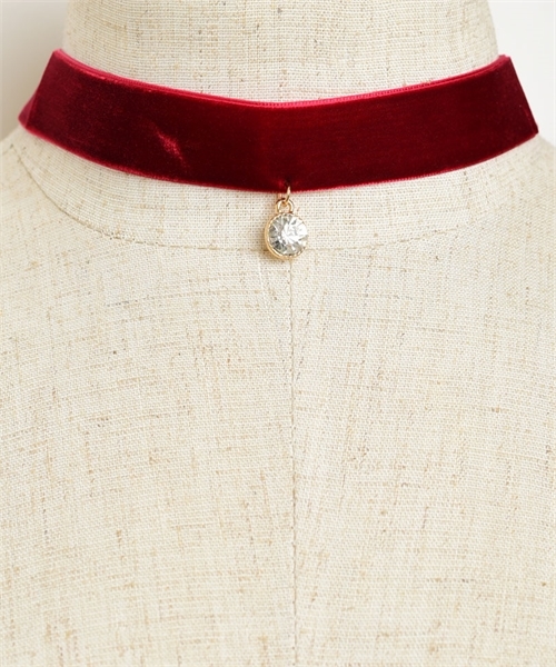 VELVET CENTER STONE CHOKER - MAROON OR BLACK