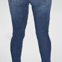 Trendy Mid Waist Broken Holes Metal Decoration Blue Denim Skinny Jeans - Thumbnail 1