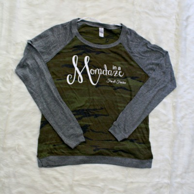 Camo in a momdaze womans long sleeve shirt, mom shirt, fall shirt