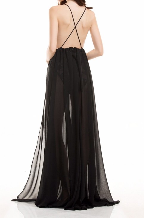 Black Sequined Maxi Slit Elegant Dress