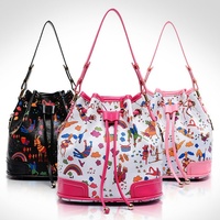 Women Bucket Shoulder Bag Handbag Crossbody Drawstring Stamp Bag - Thumbnail 1