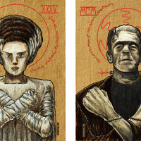 Religious Horror Icon Set! Bride of Frankenstein and the Monster-Two 5"x7" Prints! - Thumbnail 1