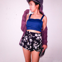 Basic V-Neck Purple Cardigan - Thumbnail 1