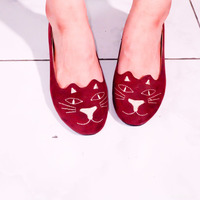 Kitty Embroidered Red Flats - Thumbnail 2