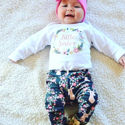 Navy/pink girly deer with floral  leggings