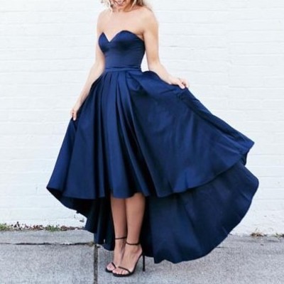 Cute dark blue sweetheart neck homecoming dress,high-low prom dresses - Thumbnail 5