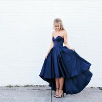 Cute dark blue sweetheart neck homecoming dress,high-low prom dresses - Thumbnail 1
