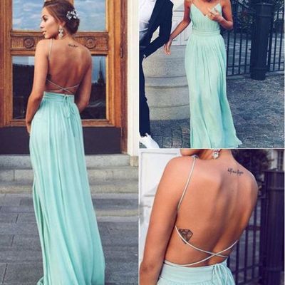 Simple a-line v-neck backless long prom dress,cheap dresses - Thumbnail 5