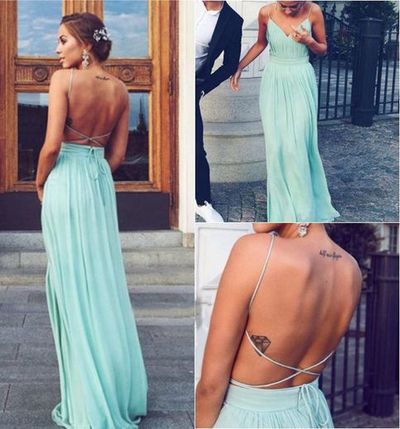 Simple A-line V-neck backless long prom dress,cheap dresses