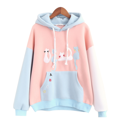 Harajuku cat fight hoodies