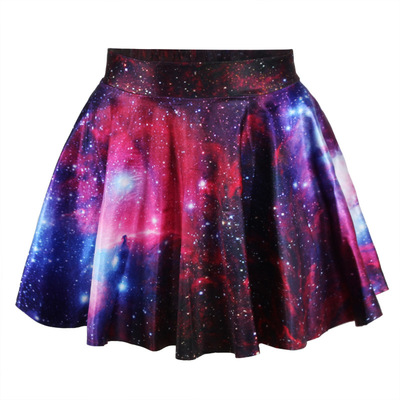3d space galaxy digital printing pleated skirt women short dress one size