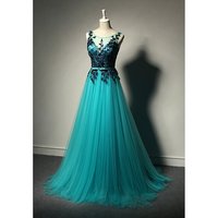 Beautiful Long A-line Tulle Prom Gown with Lace Appliques, Prom Dresses - Thumbnail 1