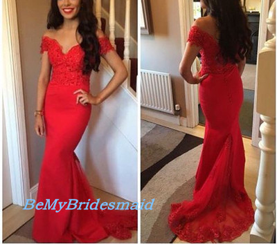 Lovely Red Spandex Off Shoulder Mermaid Party Gowns, Red Party Gowns, Evening Dresses